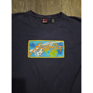 Bugle Boy Shirt Mens 3XL Blue Vintage Long Sleeve Crewneck Graphic Tee 90s